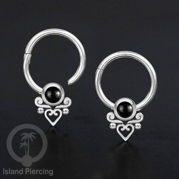 Hinged Segment Ring Bibir Stainless warna silver Tindik Lip Piercing dengan batu