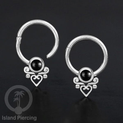 Hinged Segment Ring Bibir Stainless warna silver Tindik Lip Piercing dengan batu