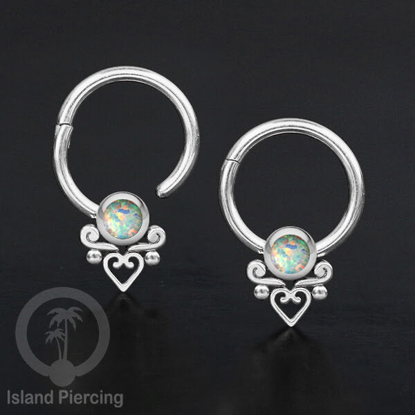 Hinged Segment Ring Bibir Stainless warna silver Tindik Lip Piercing dengan batu