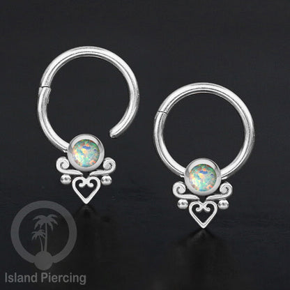 Hinged Segment Ring Bibir Stainless warna silver Tindik Lip Piercing dengan batu