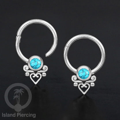 Hinged Segment Ring Bibir Stainless warna silver Tindik Lip Piercing dengan batu