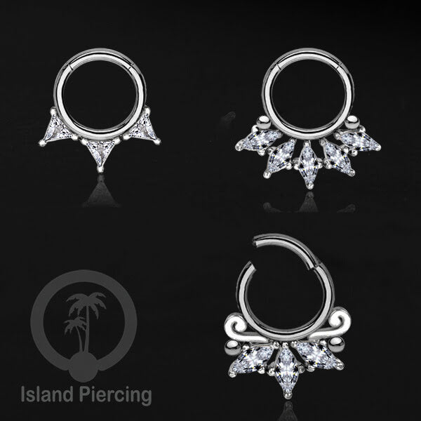 Hinged Segment Ring Anting Stainless warna silver Tindik Septum kristal zirconia prong set