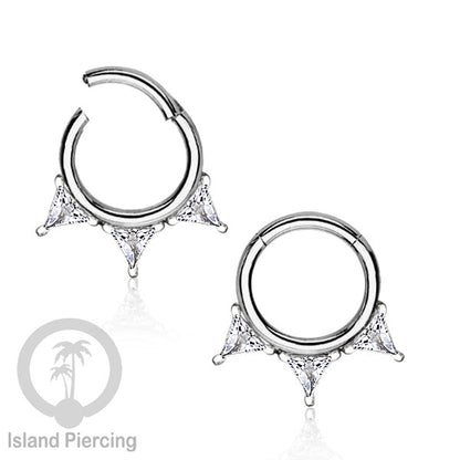 Hinged Segment Ring Anting Stainless warna silver Tindik Septum kristal zirconia prong set