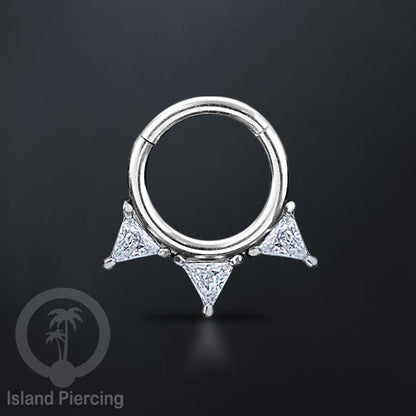 Hinged Segment Ring Anting Stainless warna silver Tindik Septum kristal zirconia prong set