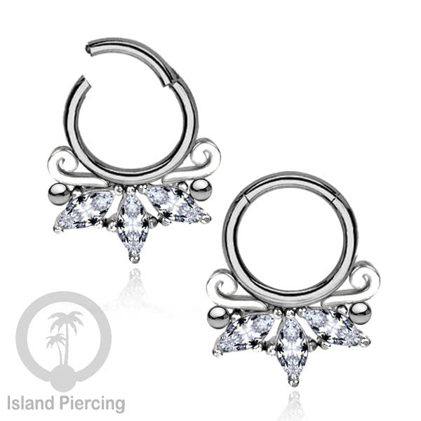 Hinged Segment Ring Anting Stainless warna silver Tindik Septum kristal zirconia prong set