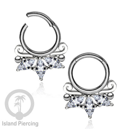 Hinged Segment Ring Anting Stainless warna silver Tindik Septum kristal zirconia prong set