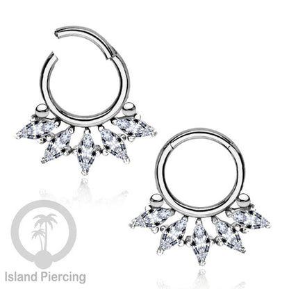 Hinged Segment Ring Anting Stainless warna silver Tindik Septum kristal zirconia prong set