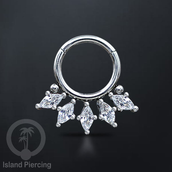 Hinged Segment Ring Anting Stainless warna silver Tindik Septum kristal zirconia prong set