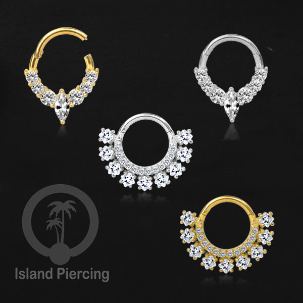 Hinged Segment Ring Anting Tindik Stainless Piercing Tragus, Helix, Septum Kristal Zirconia