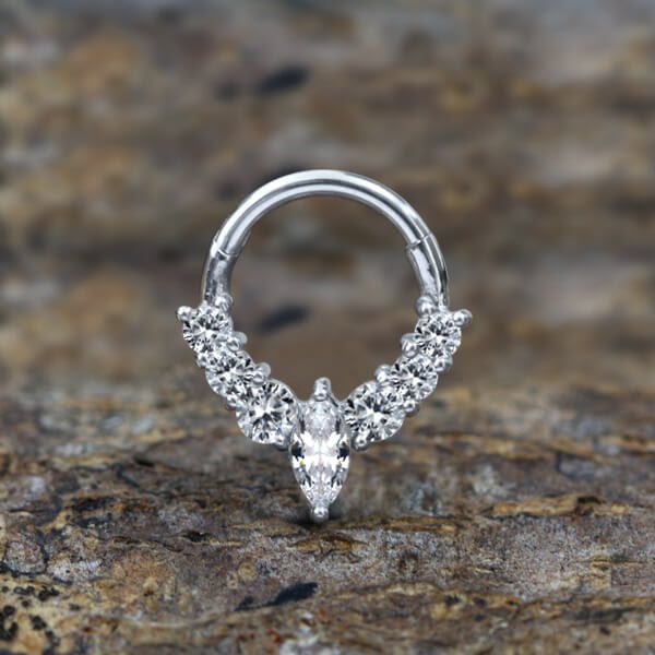 Hinged Segment Ring Anting Tindik Stainless Piercing Tragus, Helix, Septum Kristal Zirconia