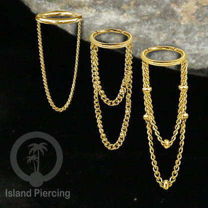 Hinged Segment Ring Stainless dengan rantai polos cocok Piercing Helix dan Conch warna gold