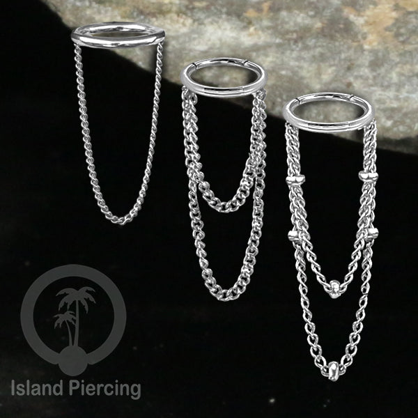 Hinged Segment Ring Stainless dengan rantai polos cocok Piercing Helix dan Conch warna Silver