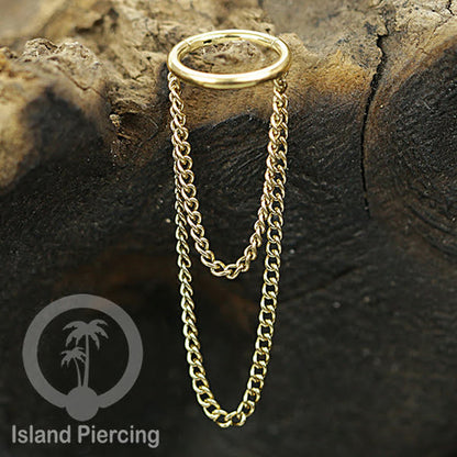 Hinged Segment Ring Stainless dengan rantai polos cocok Piercing Helix dan Conch warna gold
