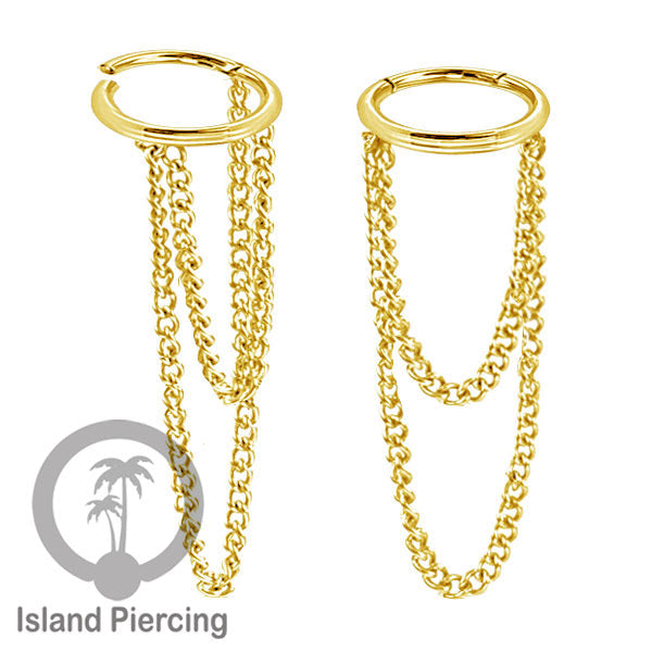 Hinged Segment Ring Stainless dengan rantai polos cocok Piercing Helix dan Conch warna gold