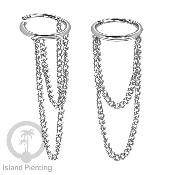 Hinged Segment Ring Stainless dengan rantai polos cocok Piercing Helix dan Conch warna Silver