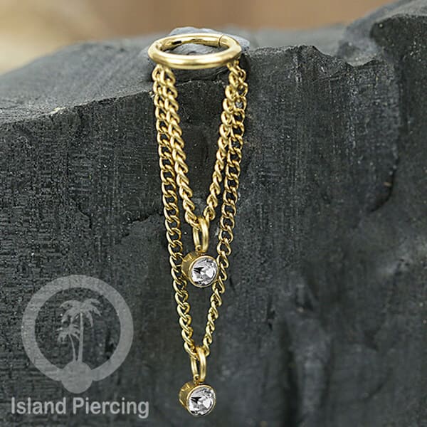 Anting Helix dan Conch Piercing dengan rantai dan kristal zirconia