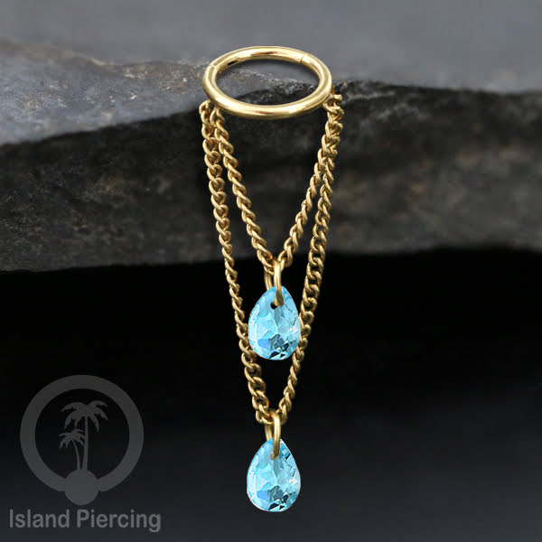 Anting Body Jewelry Helix dan Conch Piercing dengan rantai dan kristal zirconia warna warni