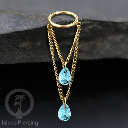 Anting Body Jewelry Helix dan Conch Piercing dengan rantai dan kristal zirconia warna warni