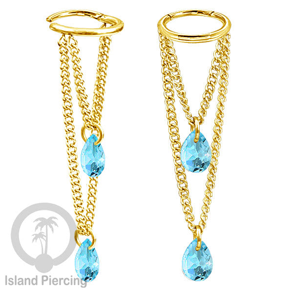 Anting Body Jewelry Helix dan Conch Piercing dengan rantai dan kristal zirconia warna warni