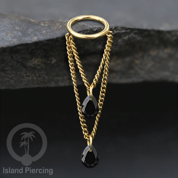 Anting Body Jewelry Helix dan Conch Piercing dengan rantai dan kristal zirconia warna warni
