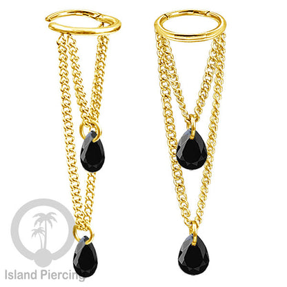 Anting Body Jewelry Helix dan Conch Piercing dengan rantai dan kristal zirconia warna warni