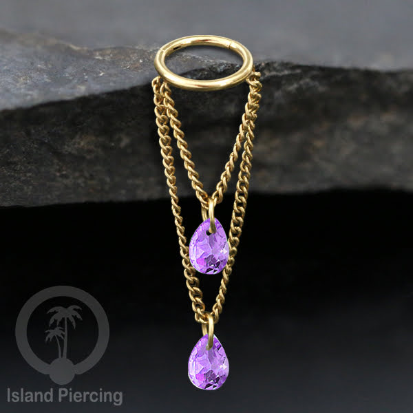 Anting Body Jewelry Helix dan Conch Piercing dengan rantai dan kristal zirconia warna warni