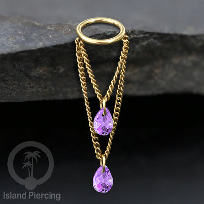 Anting Body Jewelry Helix dan Conch Piercing dengan rantai dan kristal zirconia warna warni