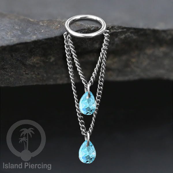 Anting Body Jewelry Helix dan Conch Piercing dengan rantai dan kristal zirconia warna warni
