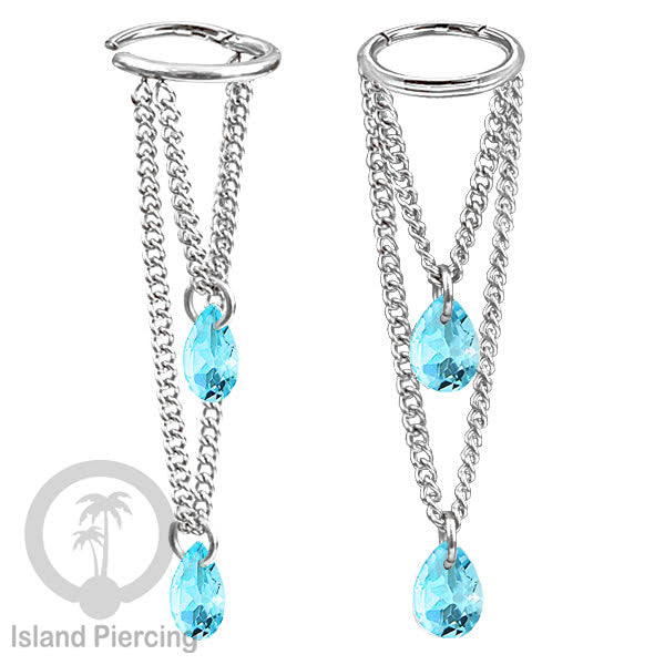 Anting Body Jewelry Helix dan Conch Piercing dengan rantai dan kristal zirconia warna warni