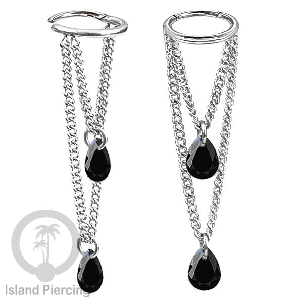Anting Body Jewelry Helix dan Conch Piercing dengan rantai dan kristal zirconia warna warni