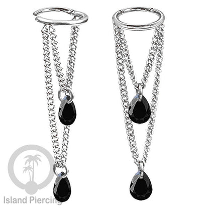 Anting Body Jewelry Helix dan Conch Piercing dengan rantai dan kristal zirconia warna warni