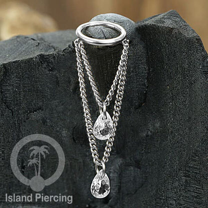 Anting Helix dan Conch Piercing dengan rantai dan kristal zirconia