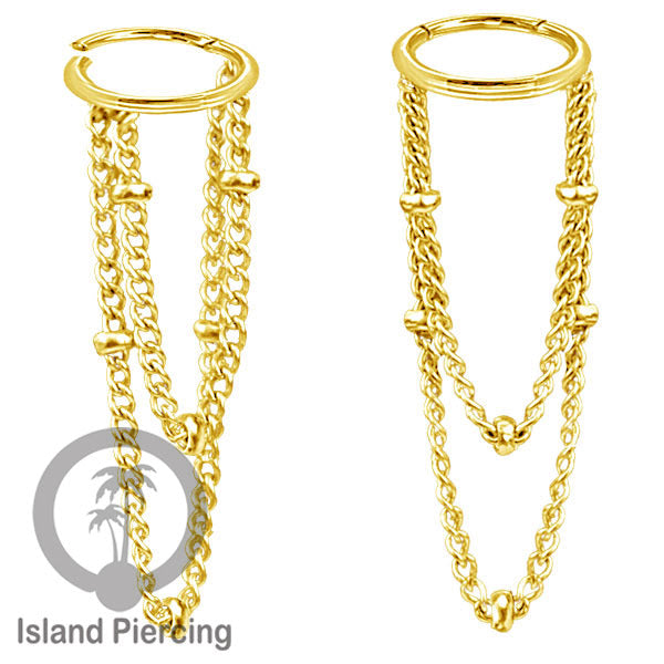 Hinged Segment Ring Stainless dengan rantai polos cocok Piercing Helix dan Conch warna gold