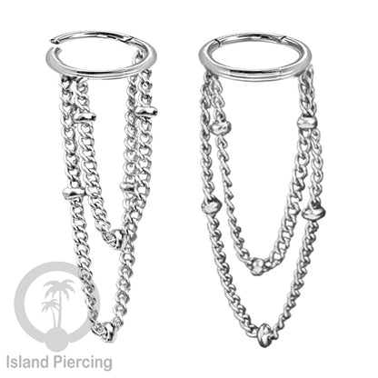 Hinged Segment Ring Stainless dengan rantai polos cocok Piercing Helix dan Conch warna Silver