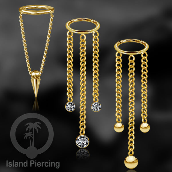 Hinged Segment Ring Body Jewelry Stainless dengan rantai Piercing Helix Conch warna gold