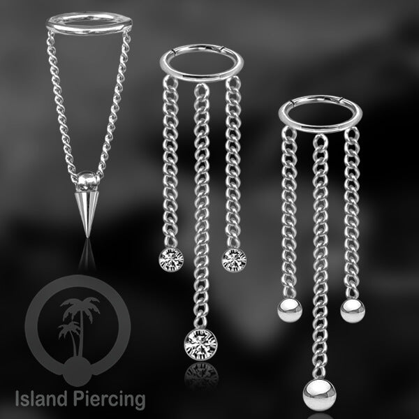 Hinged Segment Ring Body Jewelry Stainless dengan rantai Piercing Helix Conch warna silver