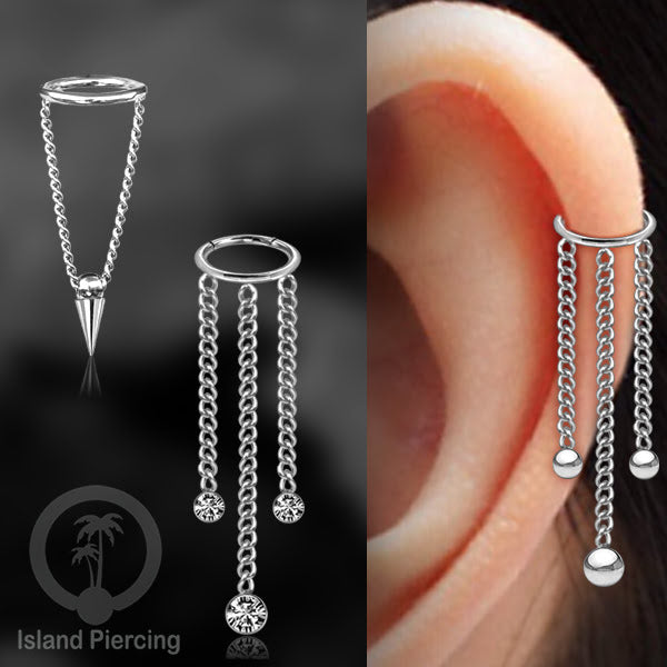 Hinged Segment Ring Body Jewelry Stainless dengan rantai Piercing Helix Conch warna silver