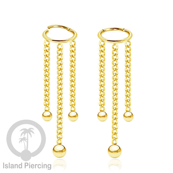 Hinged Segment Ring Body Jewelry Stainless dengan rantai Piercing Helix Conch warna gold