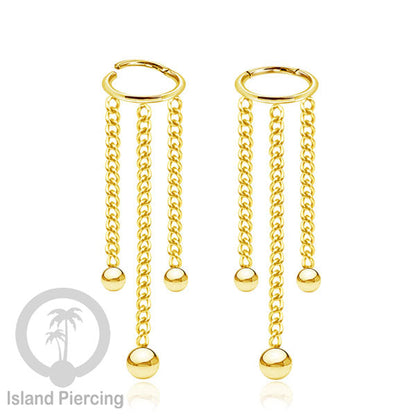 Hinged Segment Ring Body Jewelry Stainless dengan rantai Piercing Helix Conch warna gold