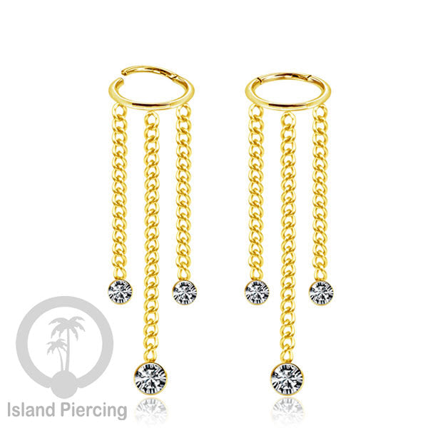Hinged Segment Ring Body Jewelry Stainless dengan rantai Piercing Helix Conch warna gold