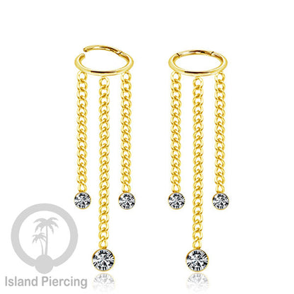Hinged Segment Ring Body Jewelry Stainless dengan rantai Piercing Helix Conch warna gold