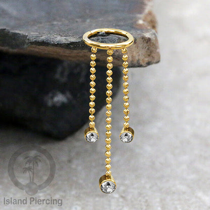 Hinged Segment Ring Body Jewelry Stainless dengan rantai Piercing Helix Conch warna gold
