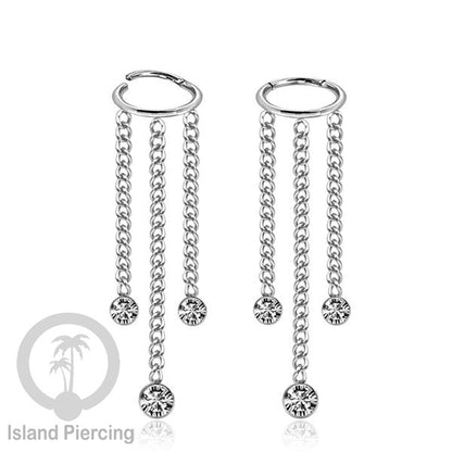 Hinged Segment Ring Body Jewelry Stainless dengan rantai Piercing Helix Conch warna silver