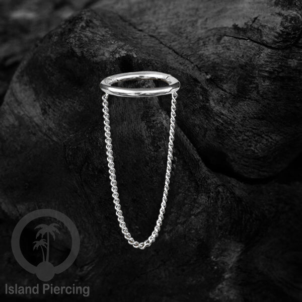 Hinged Segment Ring Stainless dengan rantai polos cocok Piercing Helix dan Conch warna Silver