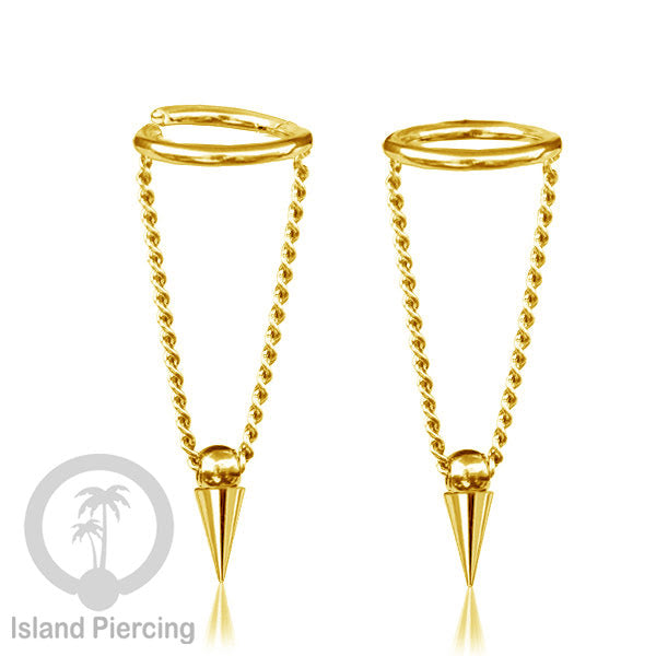 Hinged Segment Ring Body Jewelry Stainless dengan rantai Piercing Helix Conch warna gold
