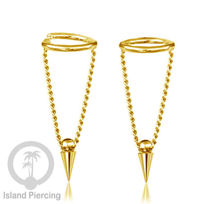 Hinged Segment Ring Body Jewelry Stainless dengan rantai Piercing Helix Conch warna gold