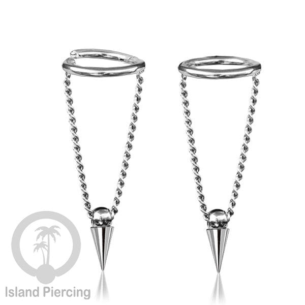 Hinged Segment Ring Body Jewelry Stainless dengan rantai Piercing Helix Conch warna silver