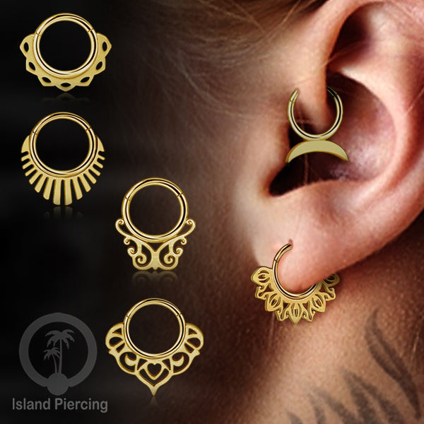 Piercing Stainless Hinged Segment Ring Septum Anting Tindik Telinga motif unik warna gold