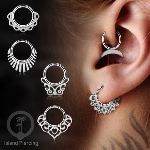 Piercing Stainless Hinged Segment Ring Septum Anting Tindik Telinga motif unik warna silver