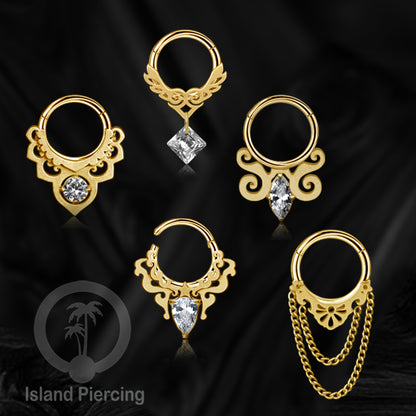 Hinged Segment Ring Anting Tindik Stainless warna gold Septum body Jewelry dengan Zirconia